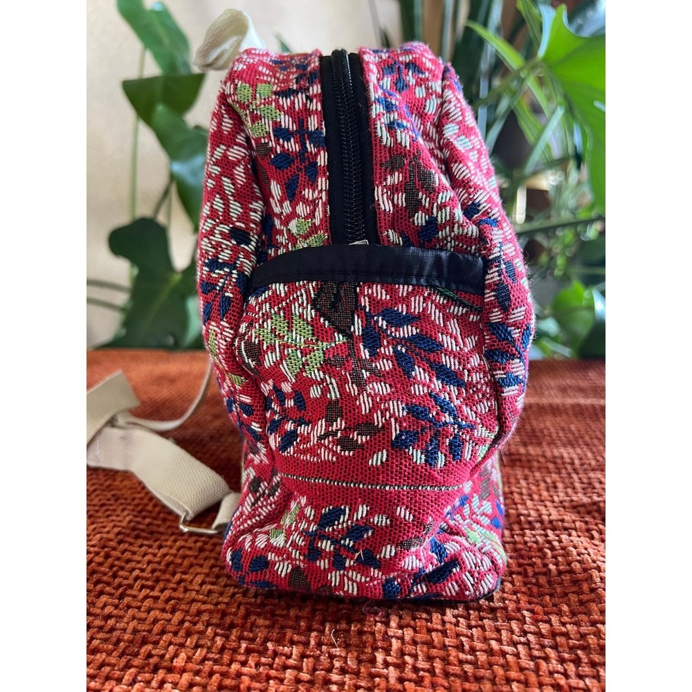 Vintage Whimsy Owl Tapestry Mini Backpack Red Floral Boho Woven Small Rucksack - Picture 11 of 13